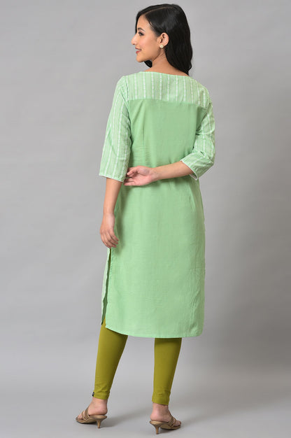 Green Cotton Dobby Printed Kurta