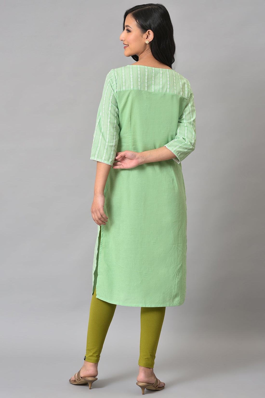 Green Geometric Straight Cotton Kurta