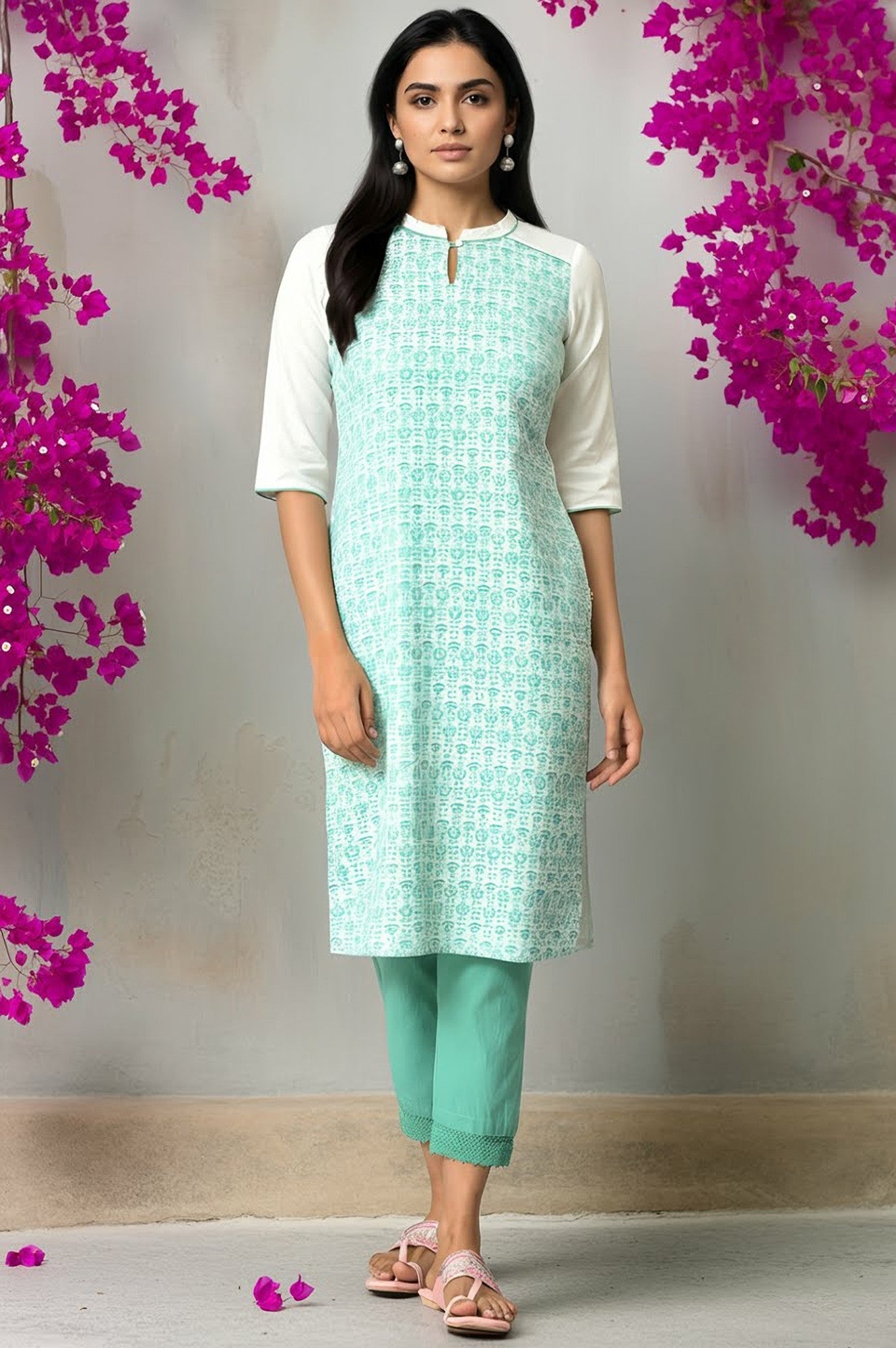 Green Cotton Dobby Printed kurta