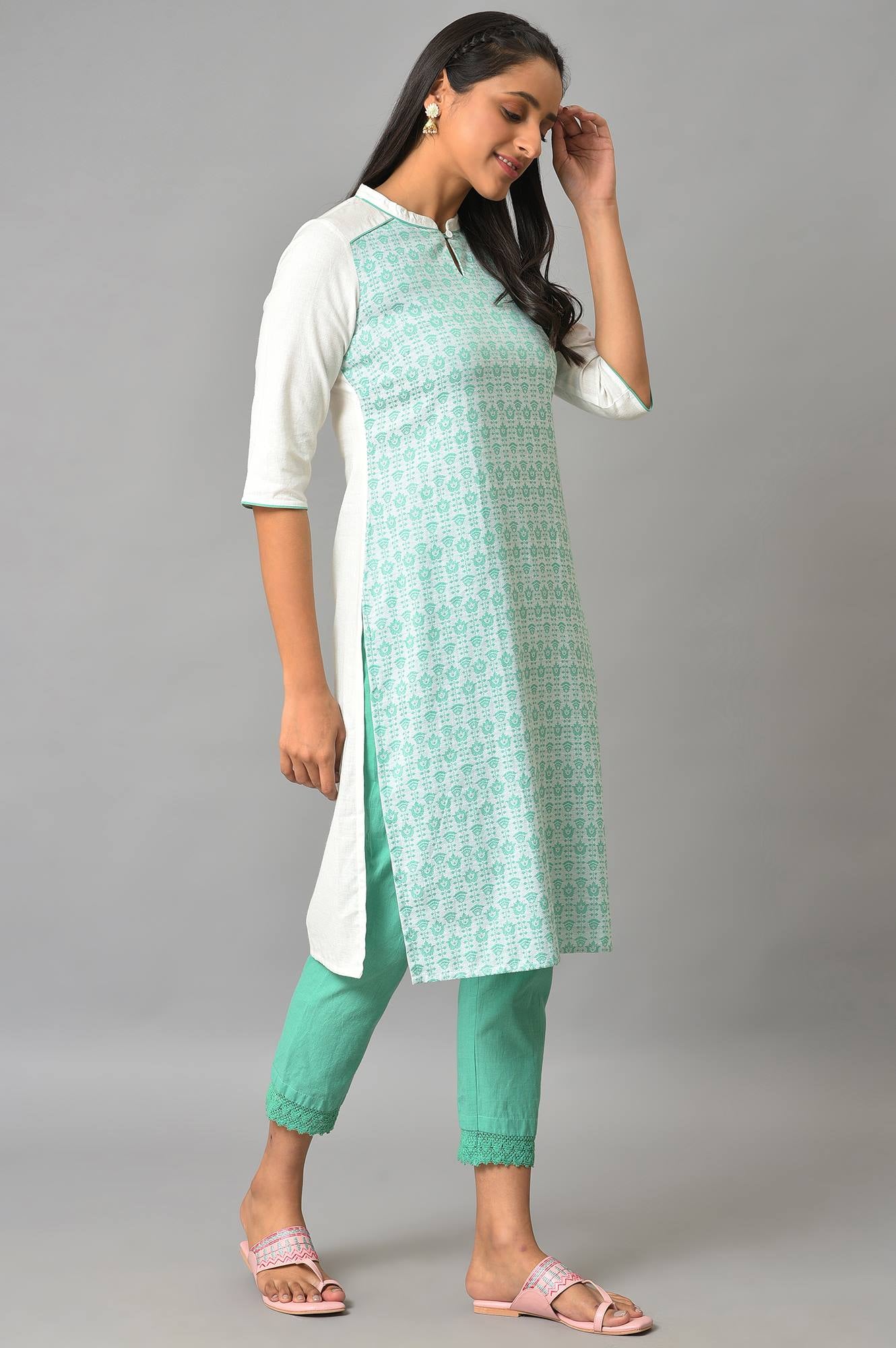 Green Cotton Dobby Printed kurta