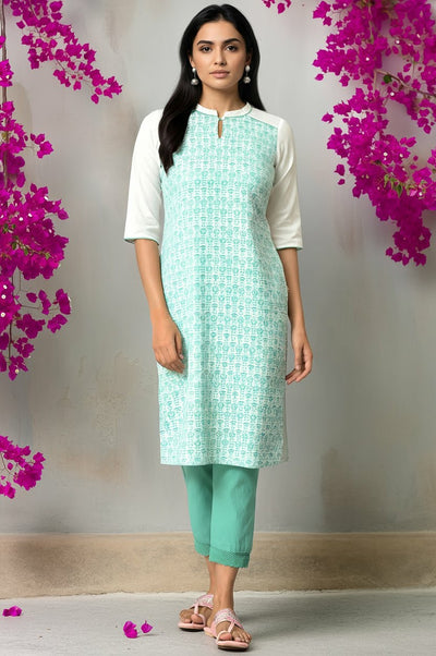 Green Cotton Dobby Printed kurta