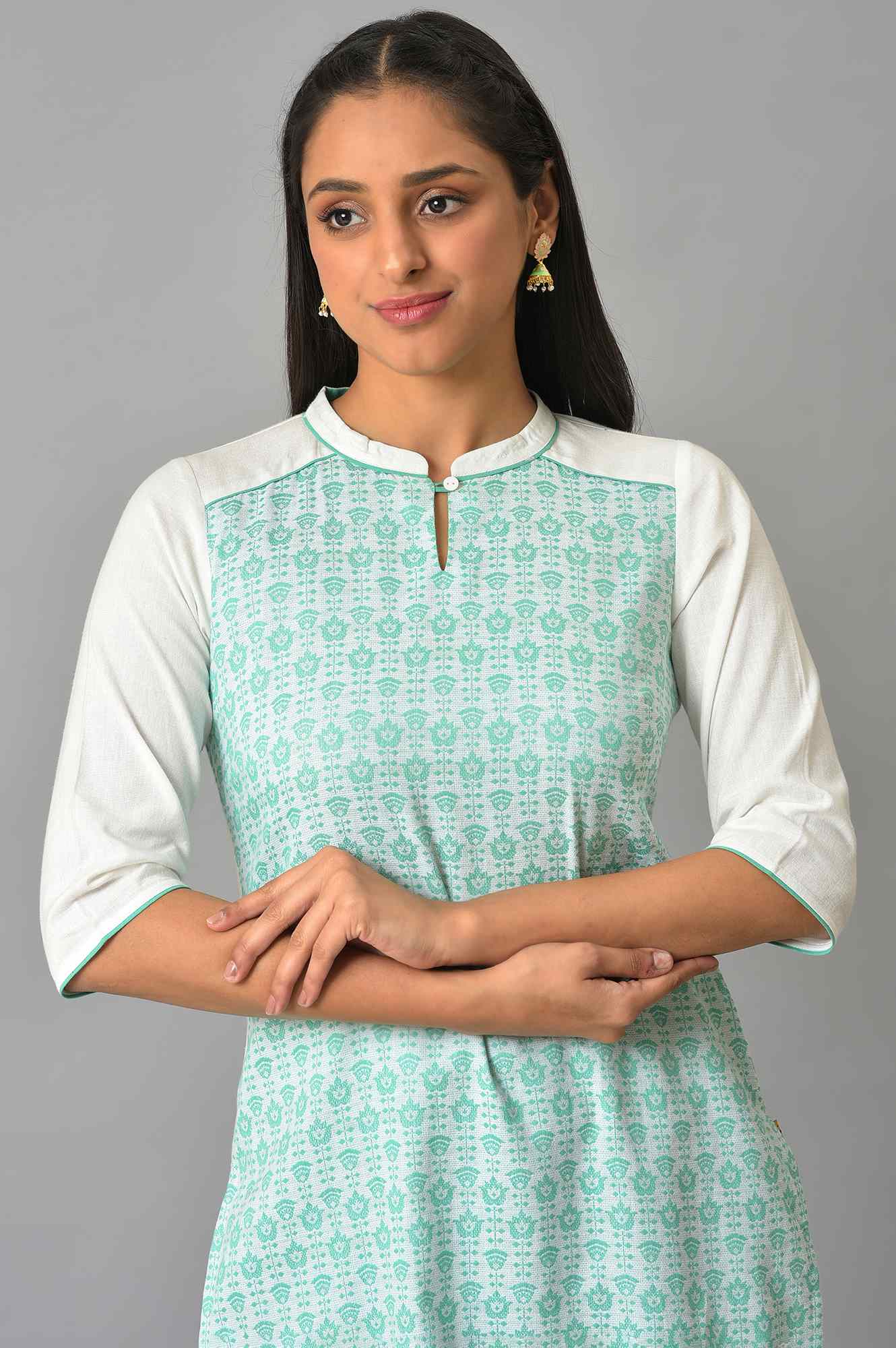 Green Cotton Dobby Printed kurta