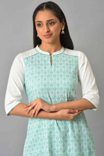 Green Cotton Dobby Printed kurta