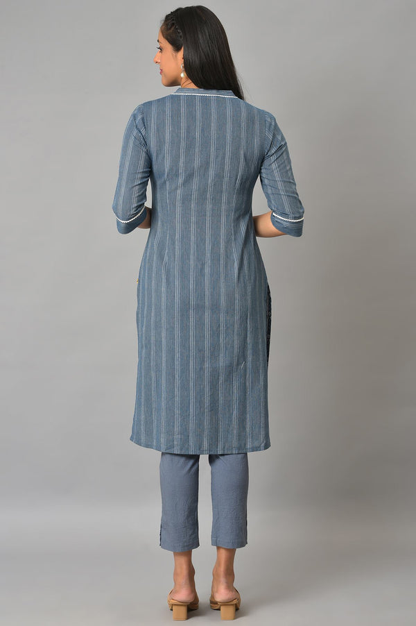 Blue Floral Printed Straight kurta