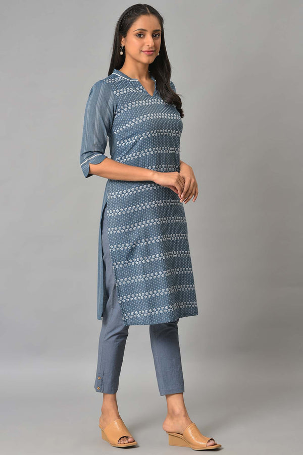 Blue Floral Printed Straight kurta