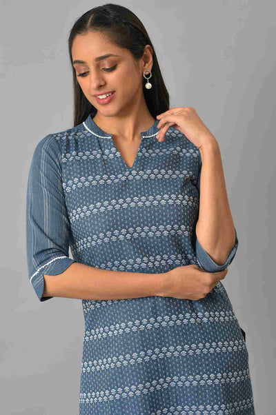 Blue Floral Printed Straight kurta