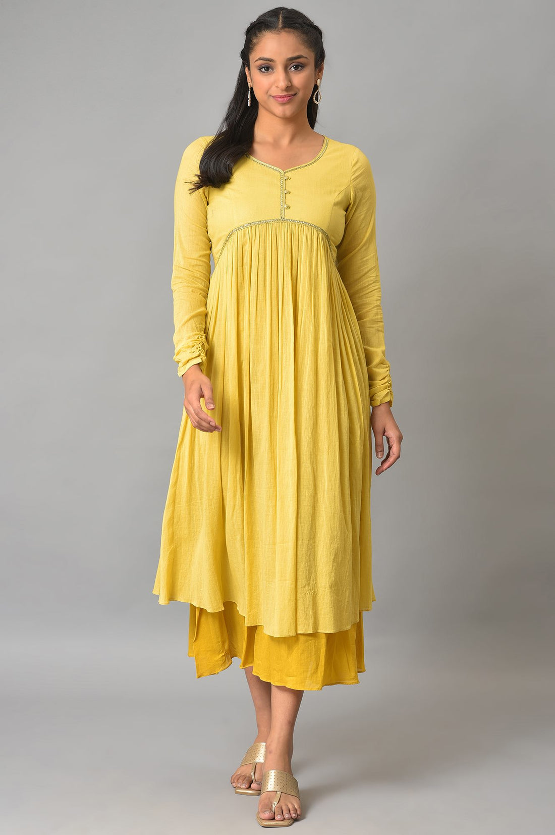 Yellow Flared Solid Plus Size Dress