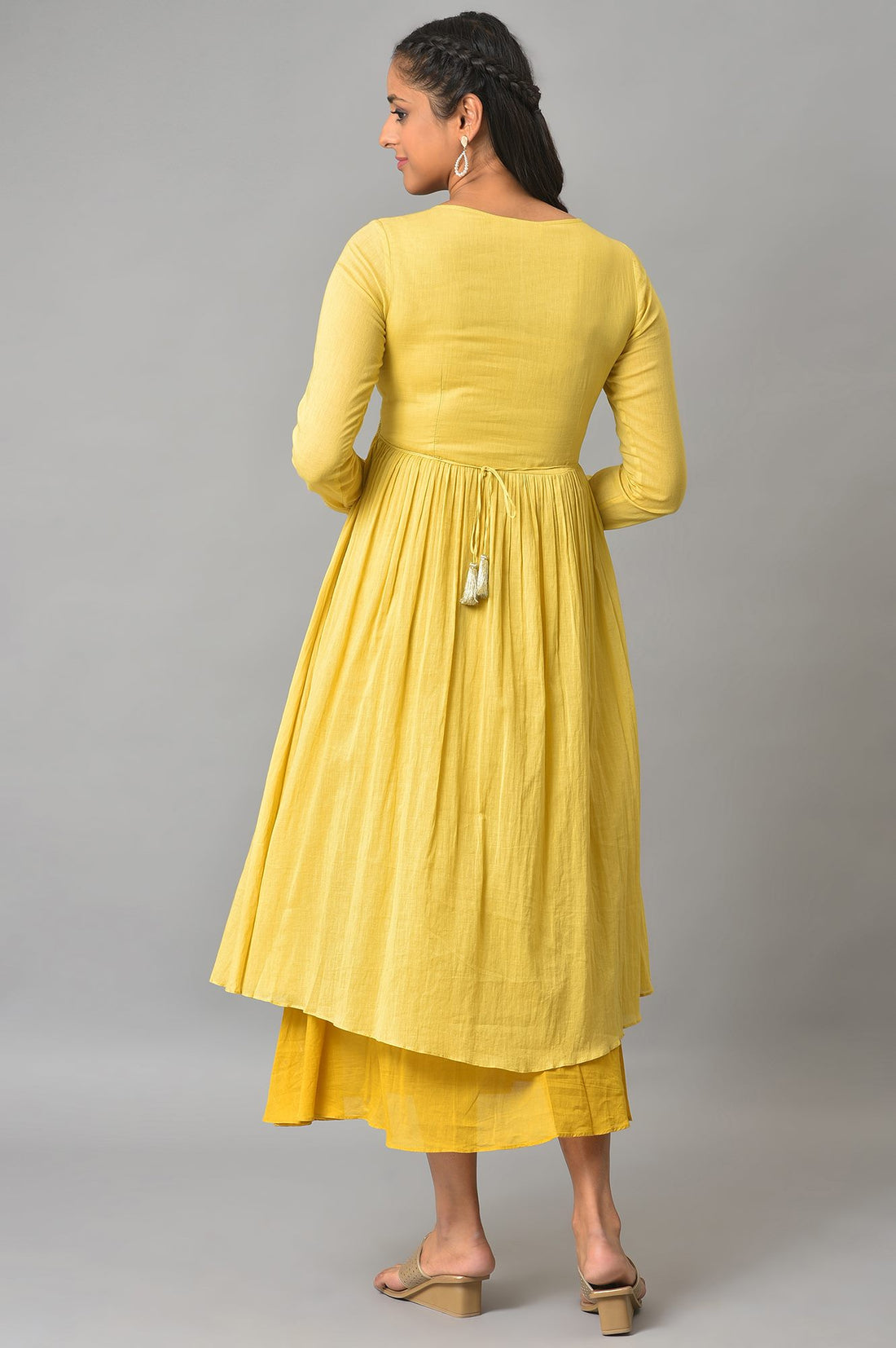 Yellow Flared Solid Plus Size Dress