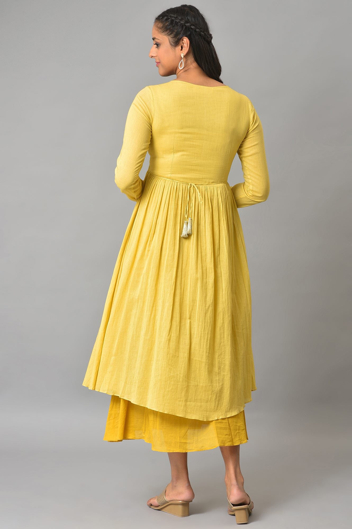 Yellow Flared Solid Dress