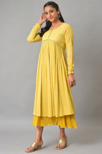 Yellow Flared Solid Plus Size Dress