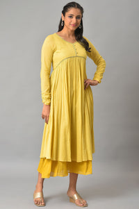 Yellow Flared Solid Plus Size Dress