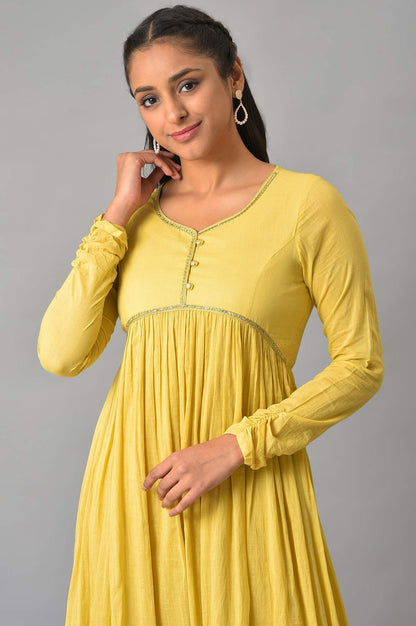 Yellow Flared Solid Dress