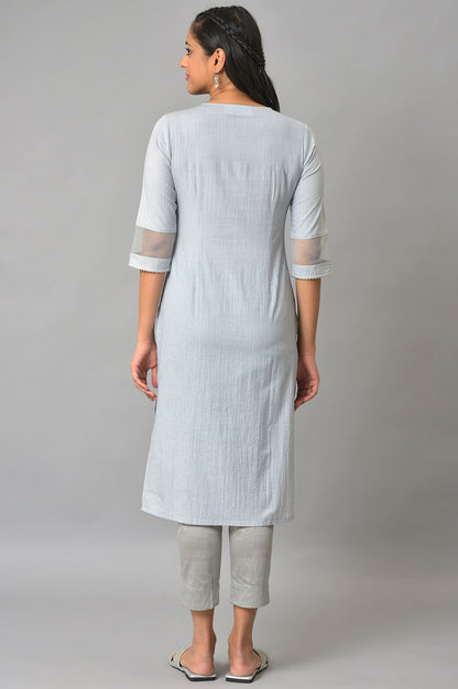 Blue Sequined Lurex Striped kurta