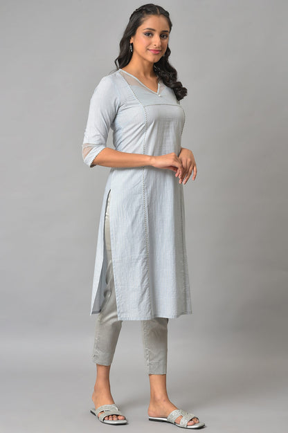 Blue Sequined Lurex Striped kurta