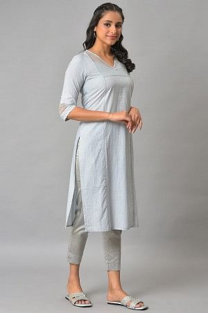 Blue Sequined Lurex Striped Plus Size kurta