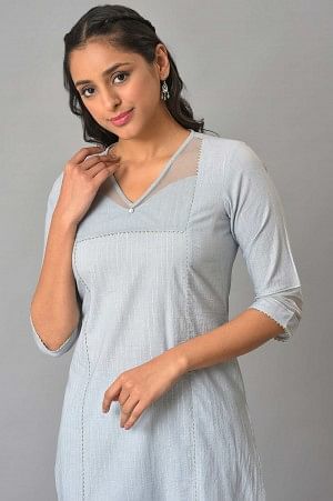 Blue Sequined Lurex Striped Plus Size kurta