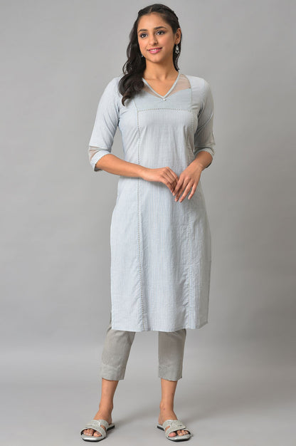 Blue Sequined Lurex Striped kurta