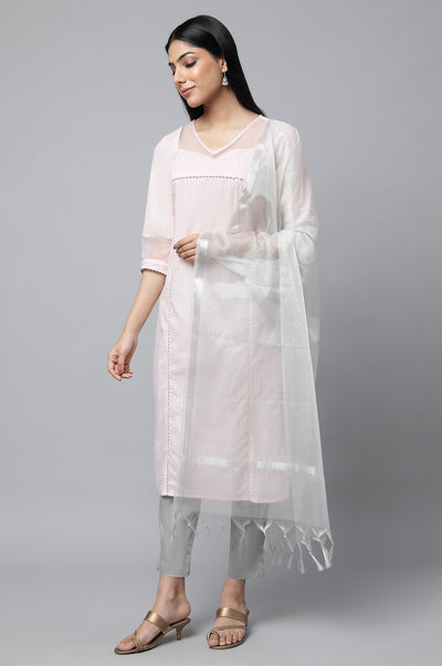 Pink Sequined Lurex Striped kurta