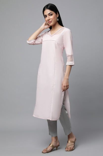 Pink Sequined Lurex Striped kurta