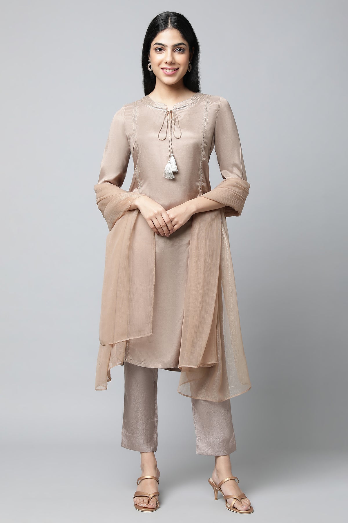 Brown Shantung Solid kurta - 2XL