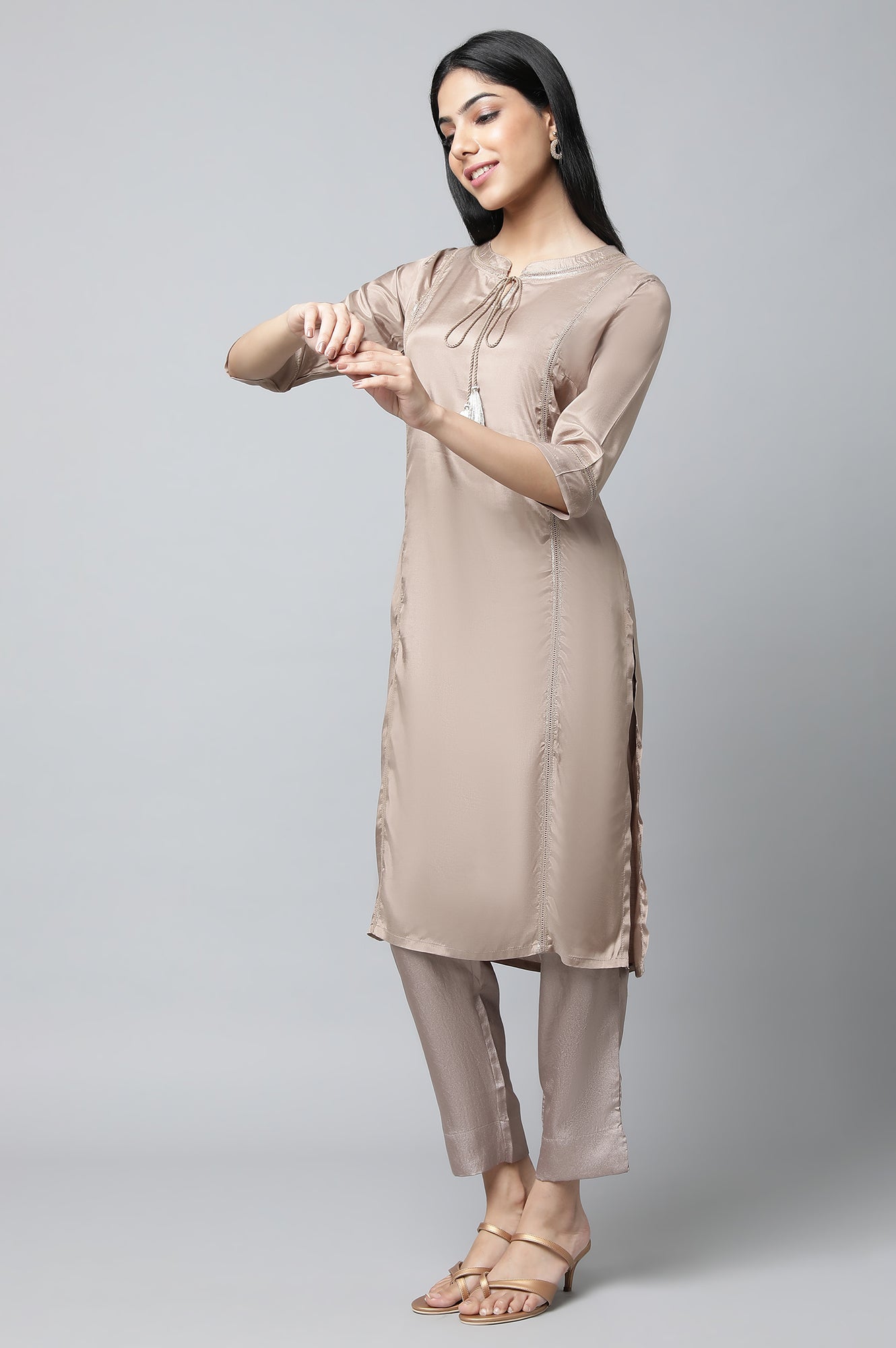 Brown Shantung Solid kurta