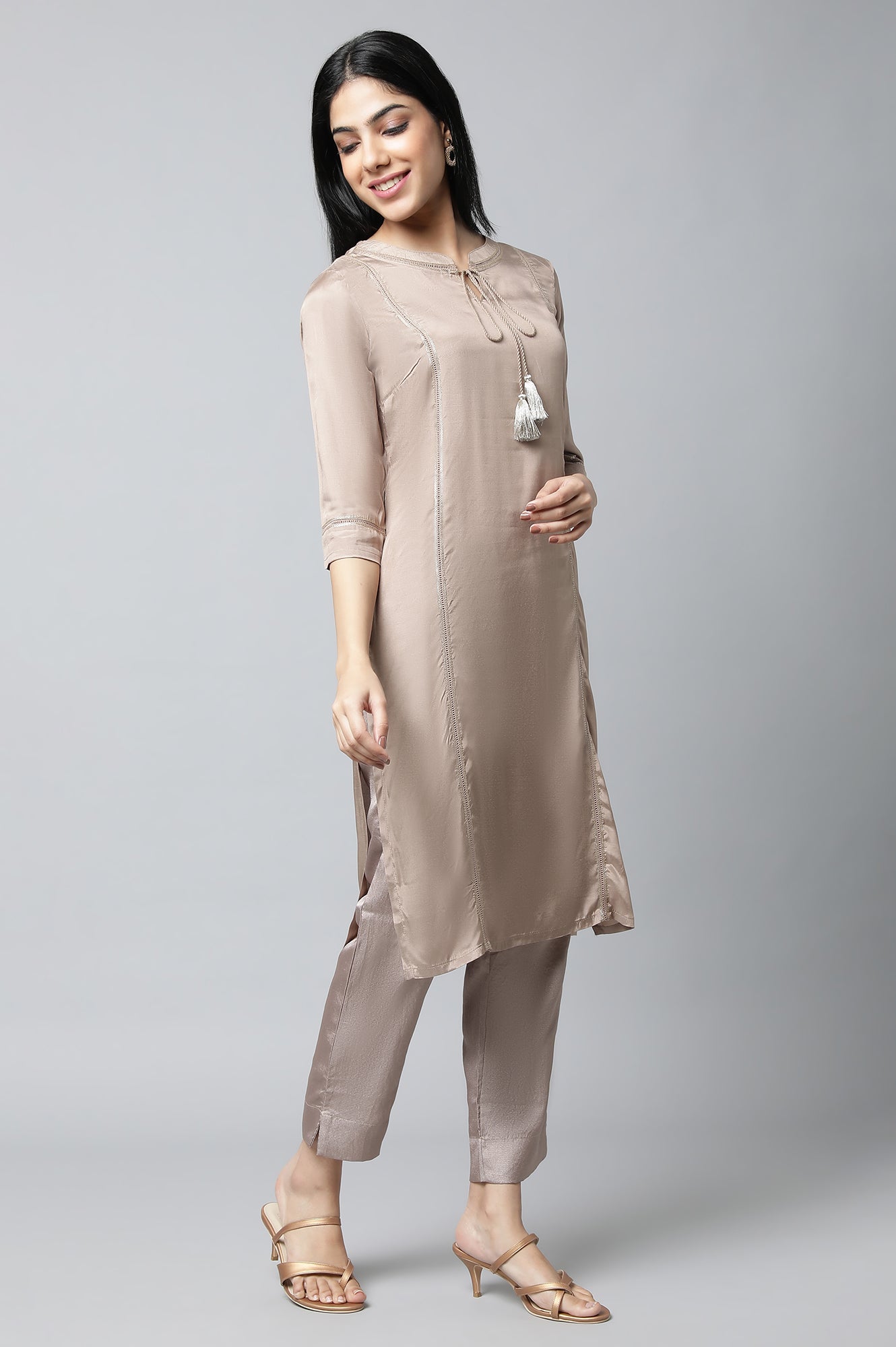 Pink Sequined Lurex Striped Plus Size kurta