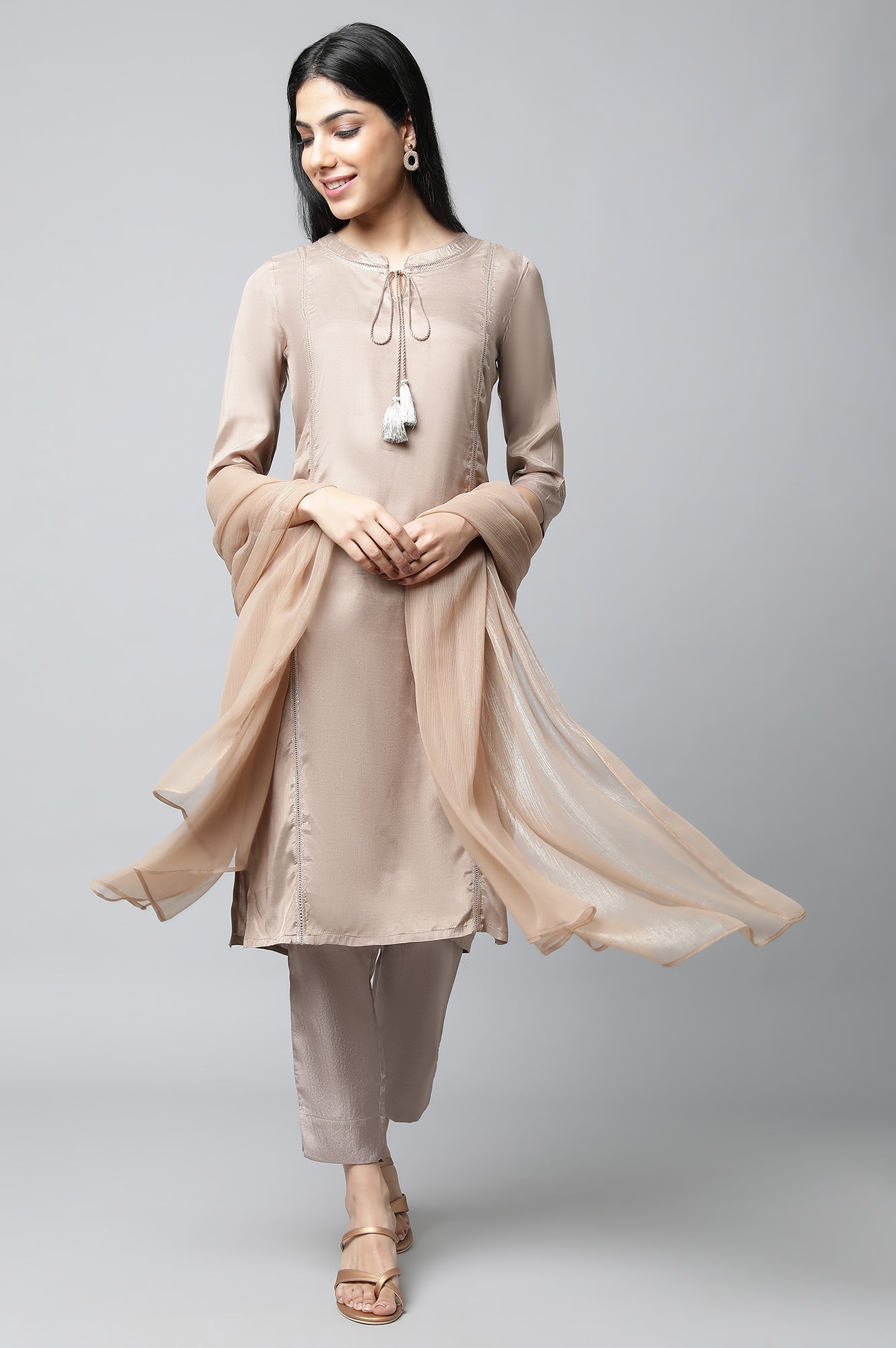 Brown Shantung Solid kurta