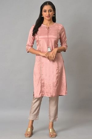 Pink Shantung Solid Kurta