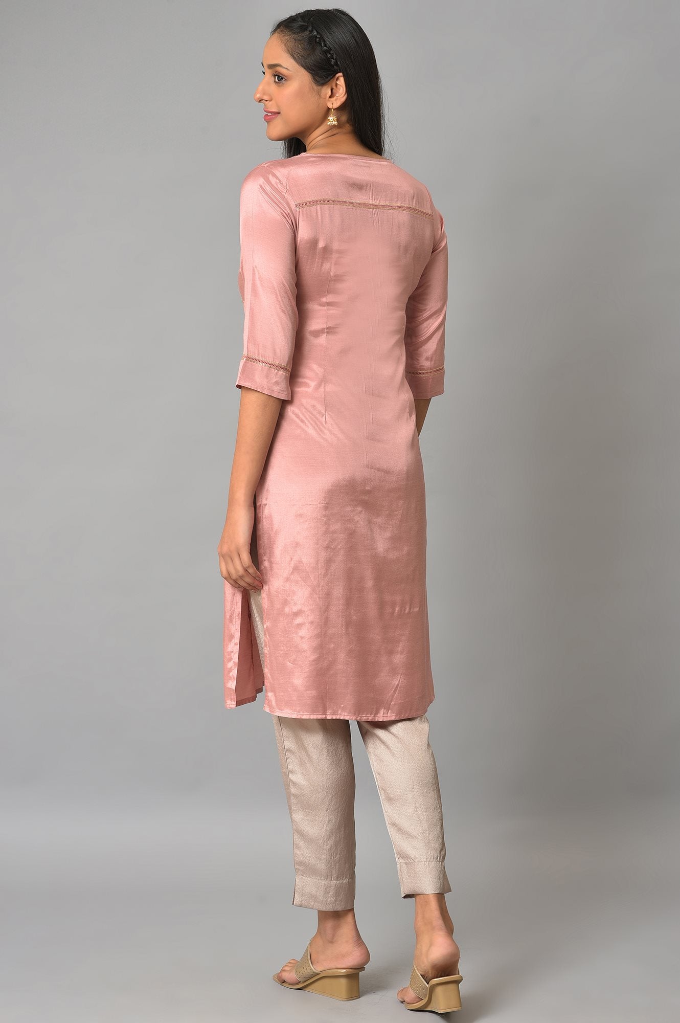 Pink Shantung Solid Plus Size kurta