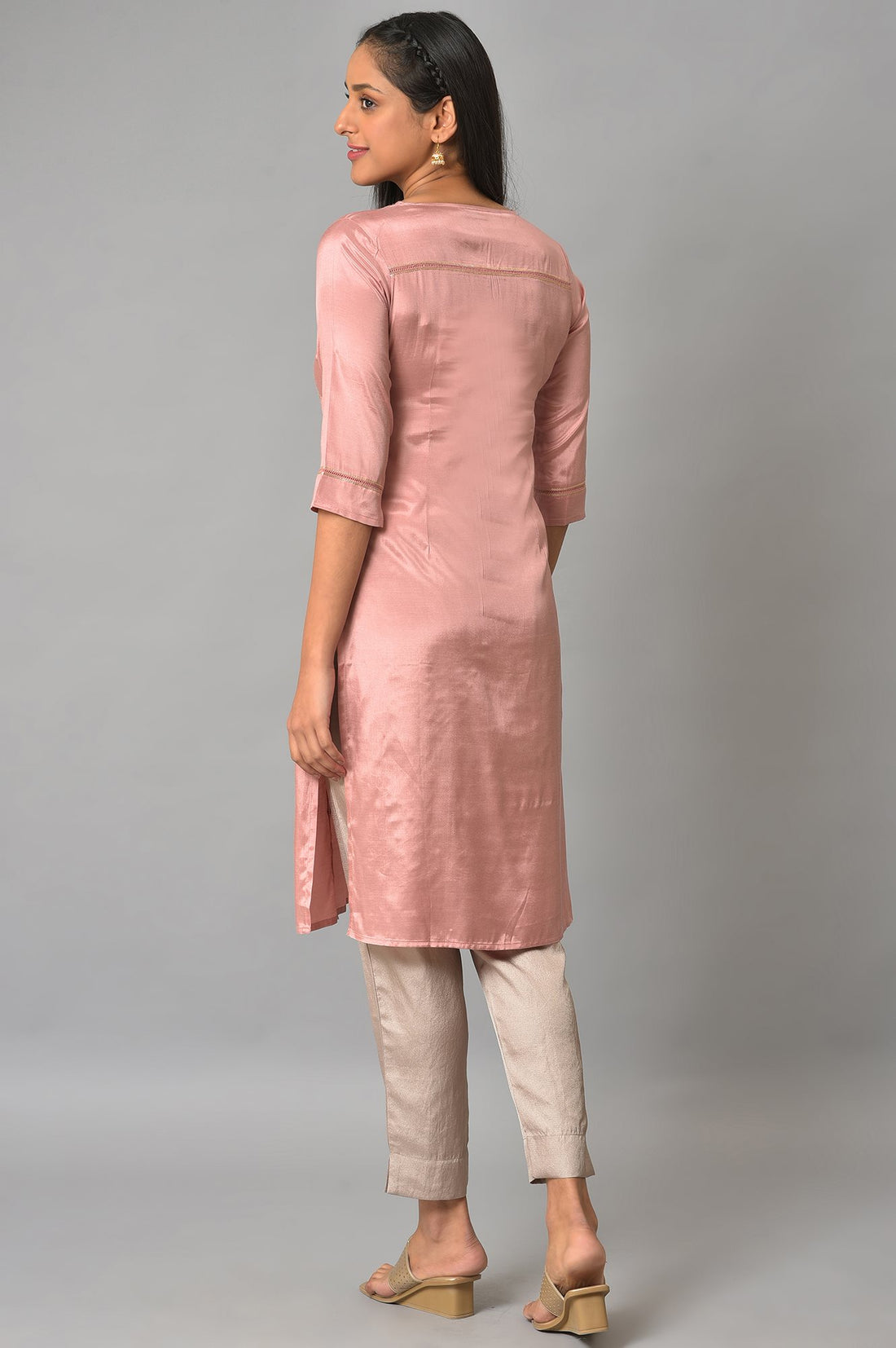 Pink Shantung Solid kurta