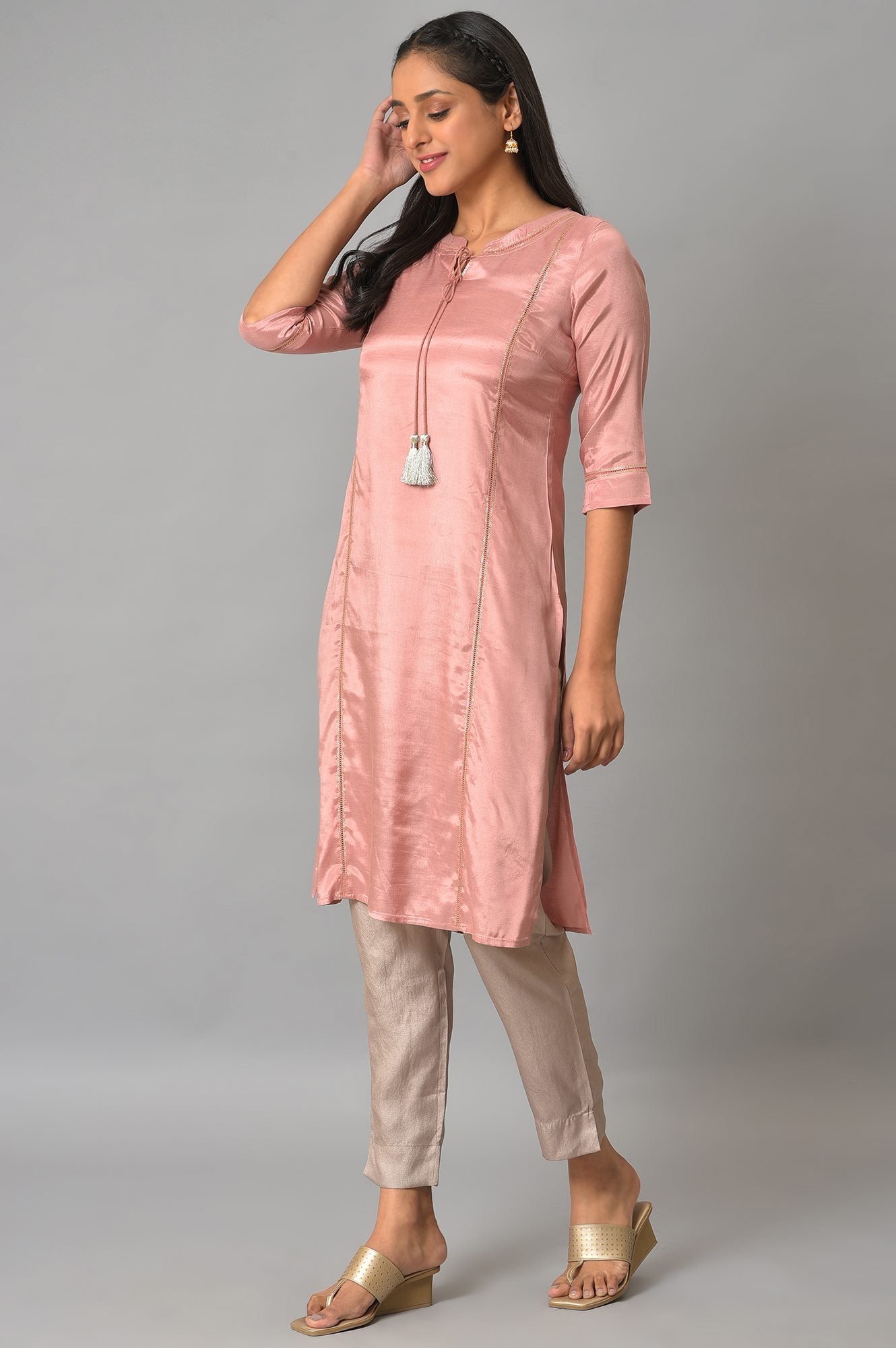 Pink Shantung Solid Plus Size kurta