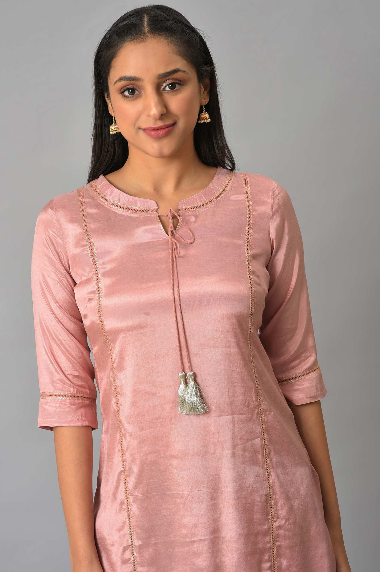 Pink Shantung Solid Plus Size kurta