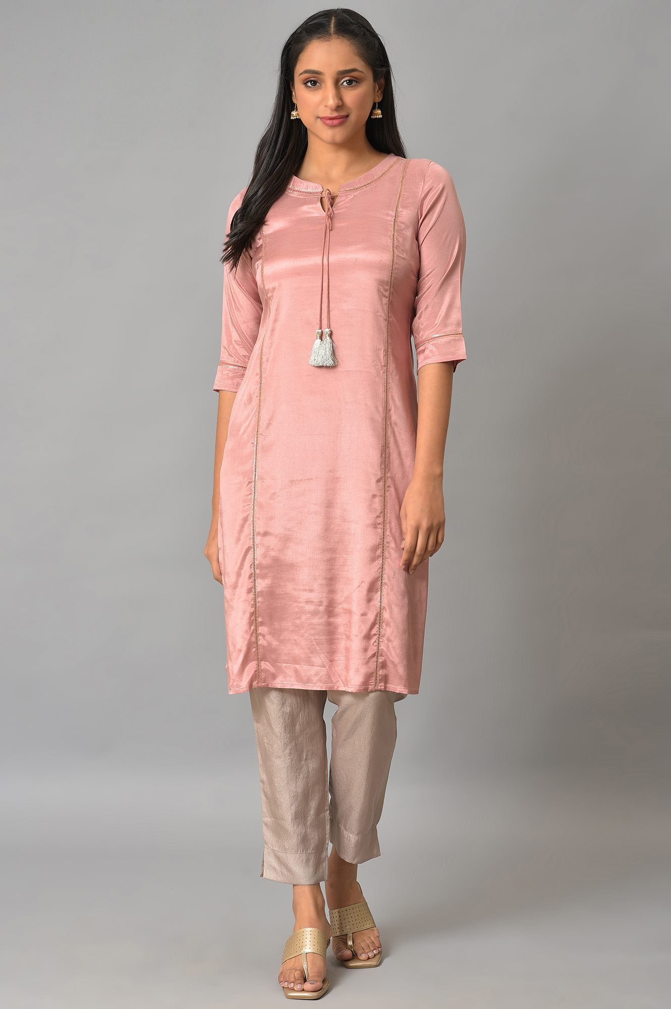 Pink Shantung Solid Plus Size kurta