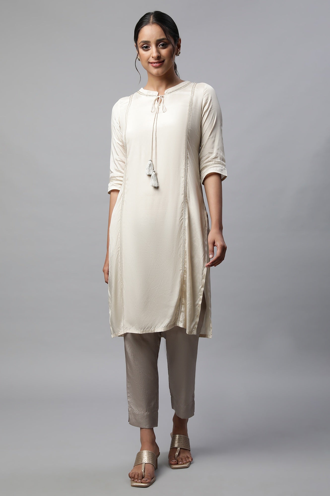 Off White Shantung Solid kurta