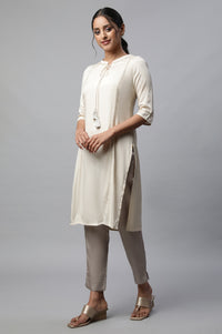 Off White Shantung Solid Plus Size kurta