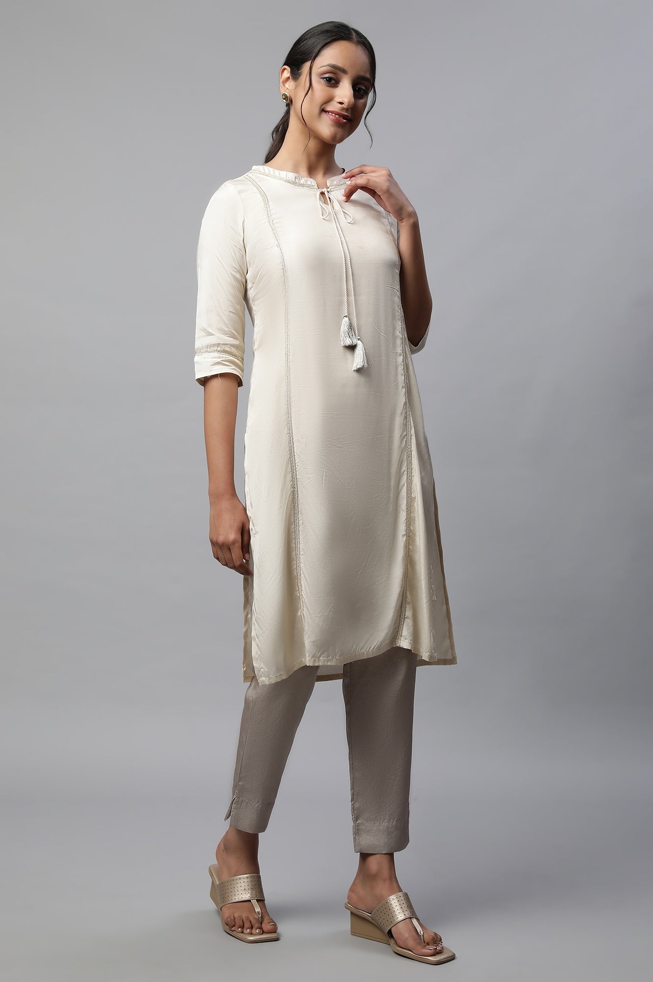 Off White Shantung Solid kurta