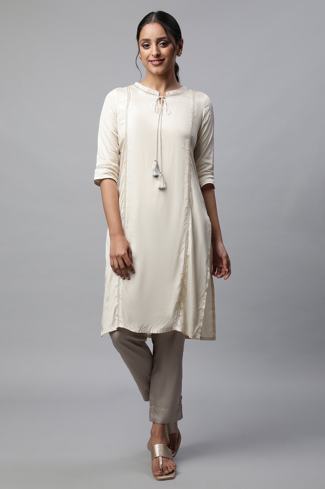 Off White Shantung Solid kurta