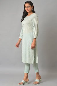 Aqua Green Leno Stripe Plus Size kurta