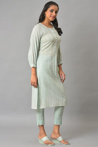 Aqua Green Leno Stripe Plus Size kurta