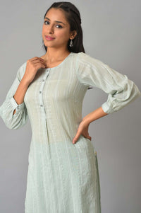Aqua Green Leno Stripe Plus Size kurta
