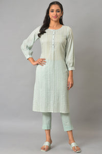 Aqua Green Leno Stripe Plus Size kurta