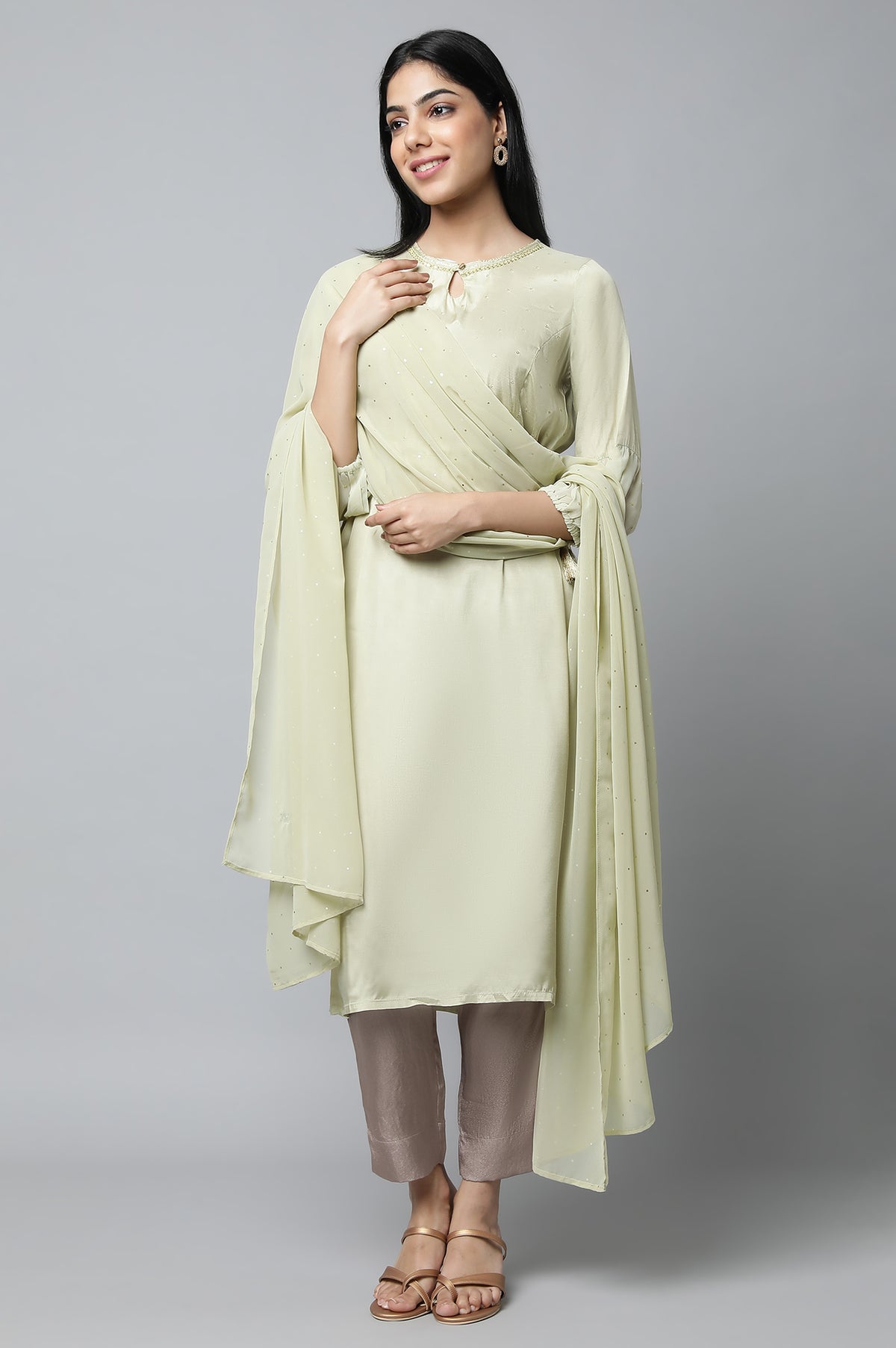 Pista Green Festive Shatung kurta - XS