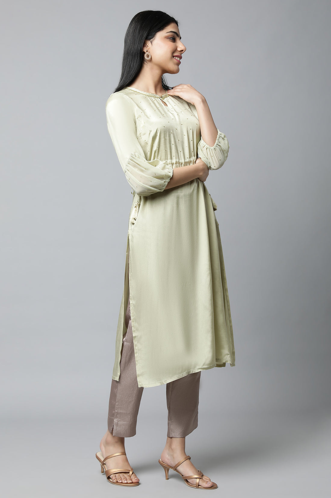 Pista Green Festive Shatung kurta
