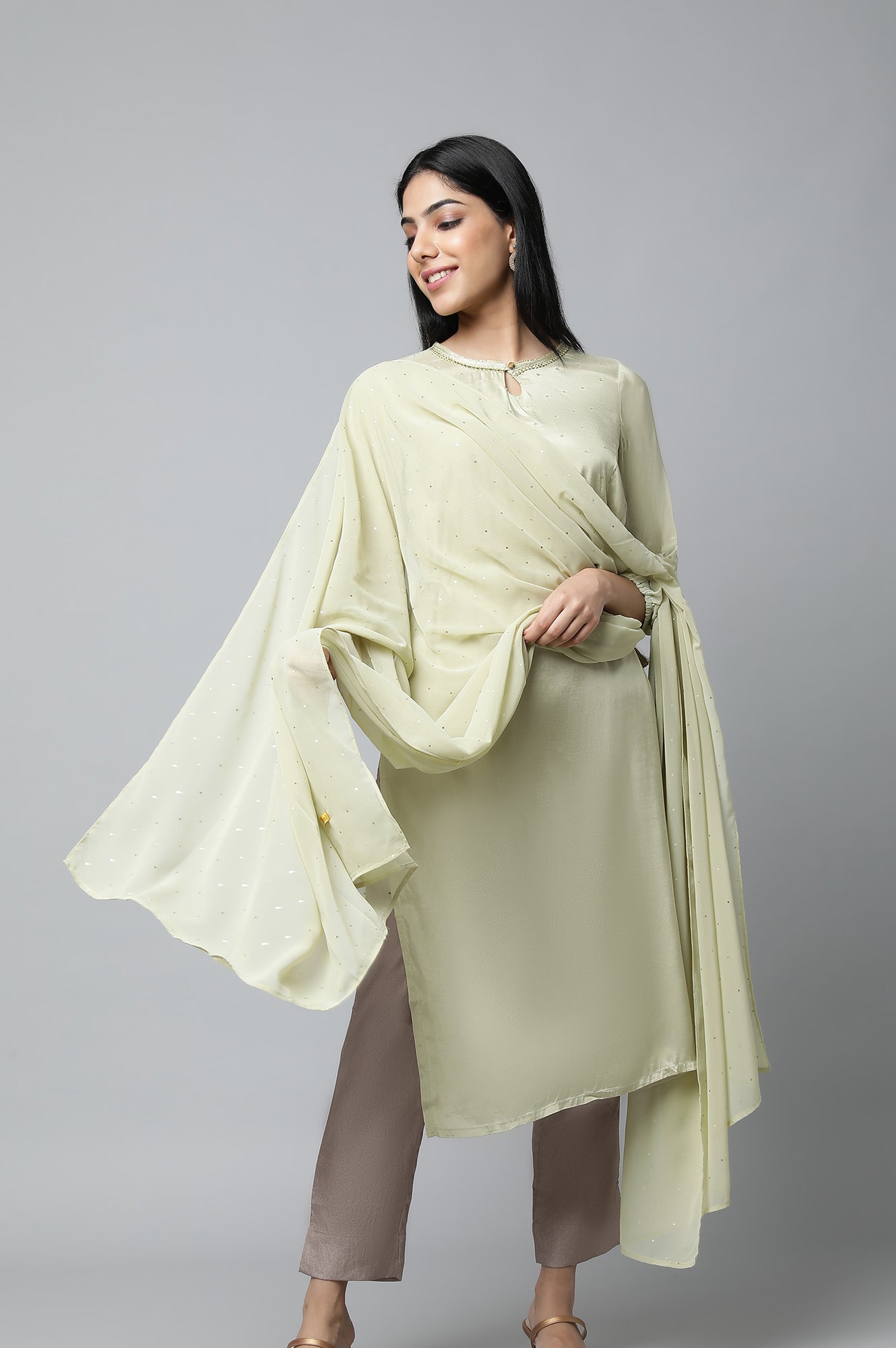 Pista Green Festive Shatung kurta