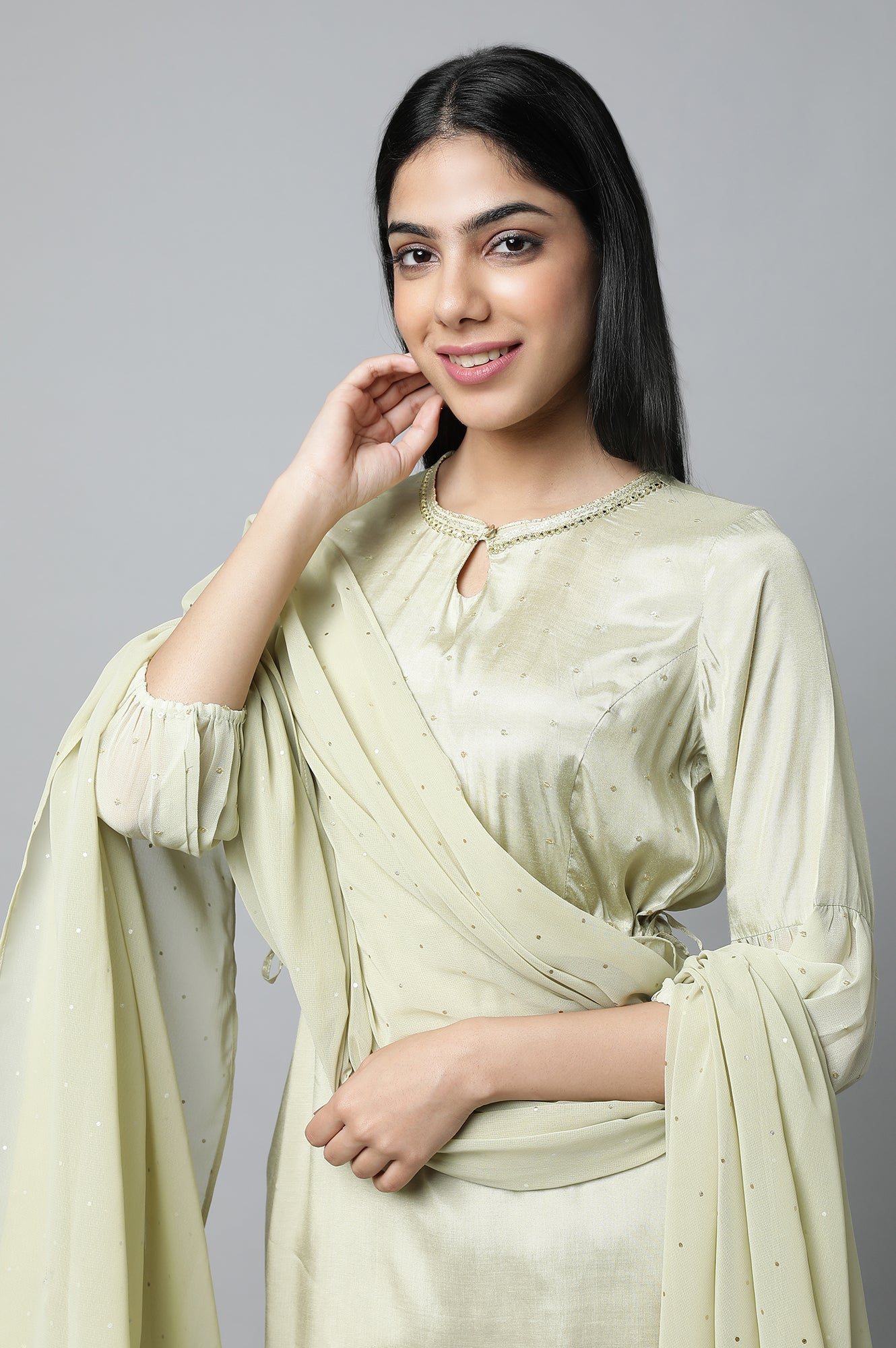 Pista Green Festive Shatung kurta