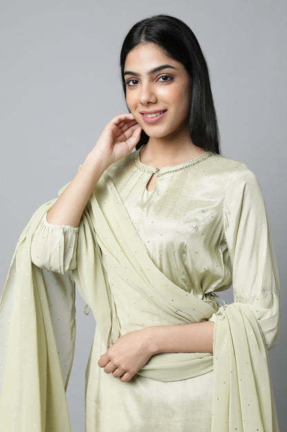 Pista Green Festive Shatung kurta