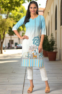 Blue Printed Straight kurta
