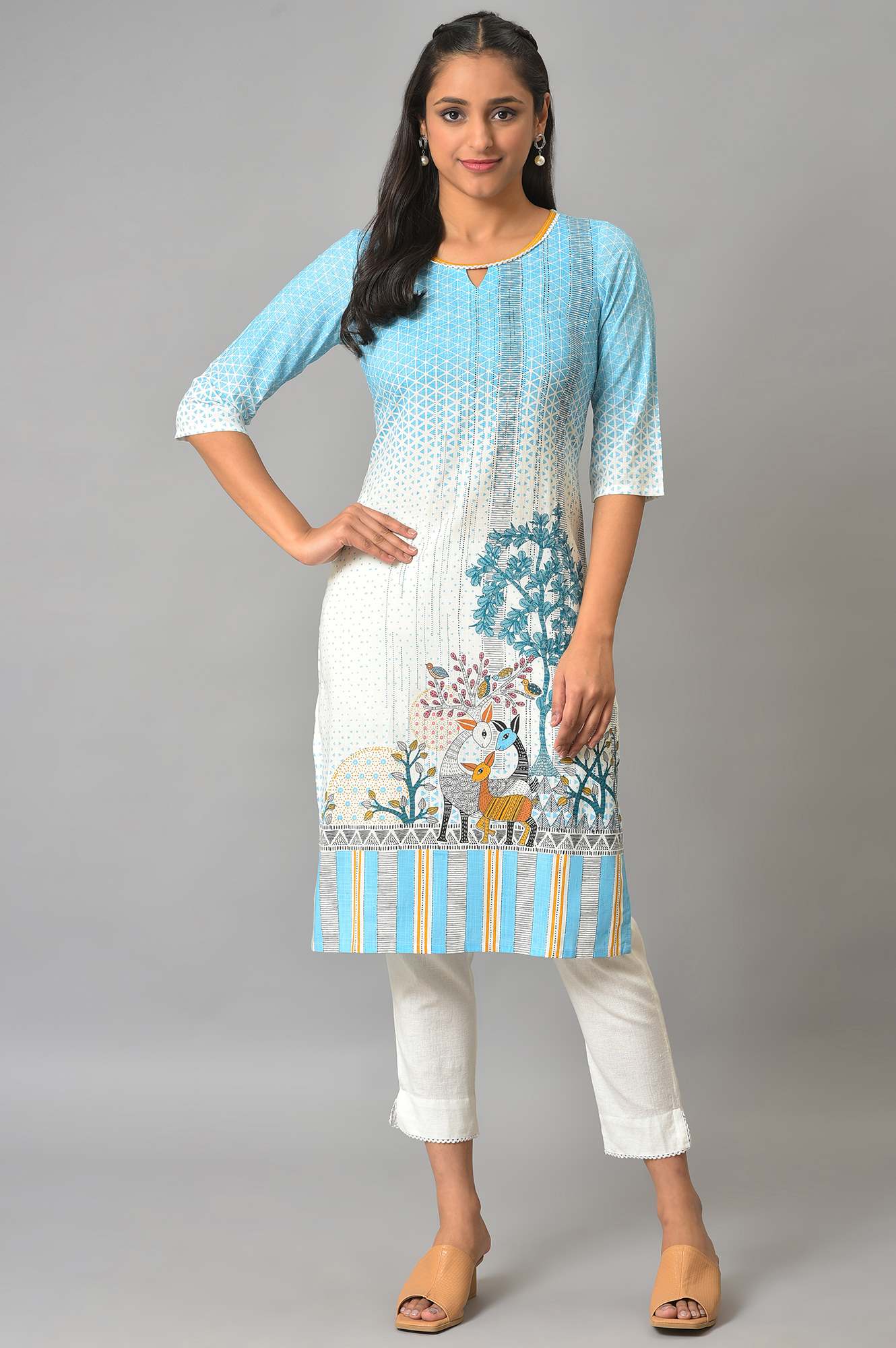 Blue Printed Straight kurta