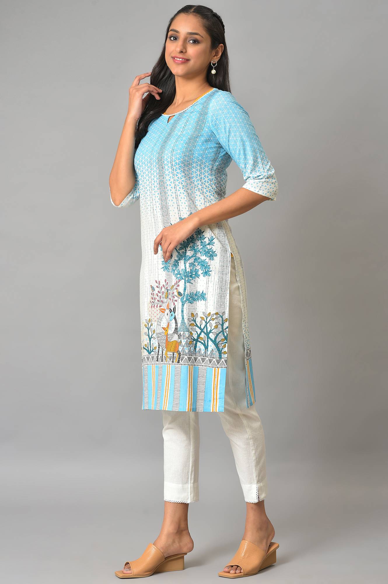 Blue Printed Straight kurta