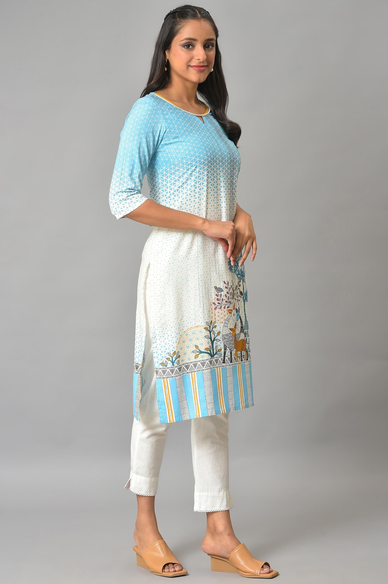 Blue Printed Straight kurta